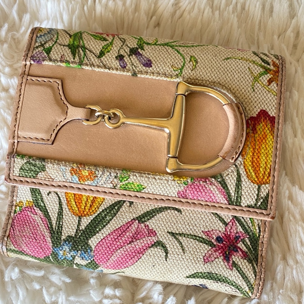 Gucci trifold floral canvas and leather Wallet
